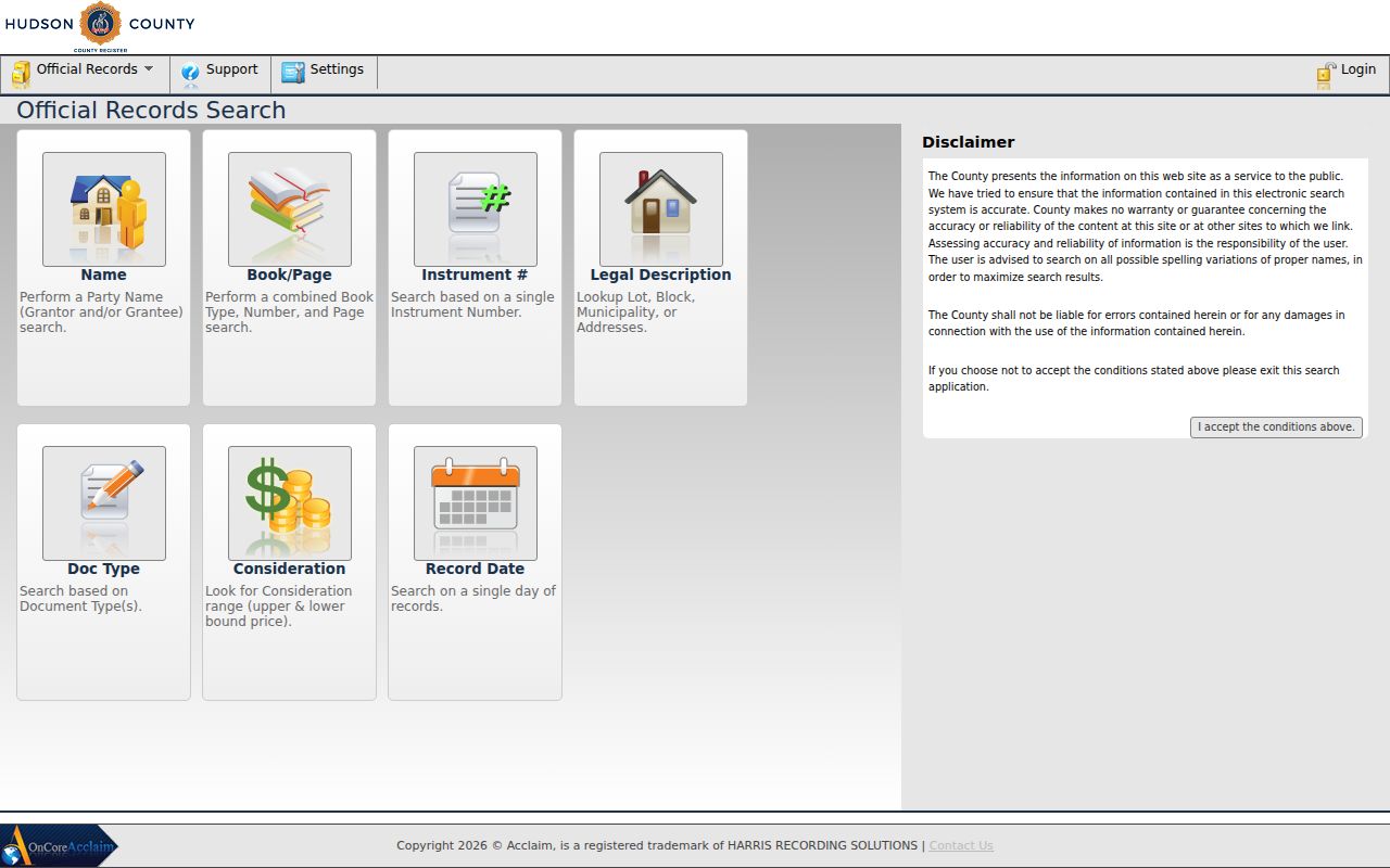 Hudson County residents directory AcclaimWeb official deed index search