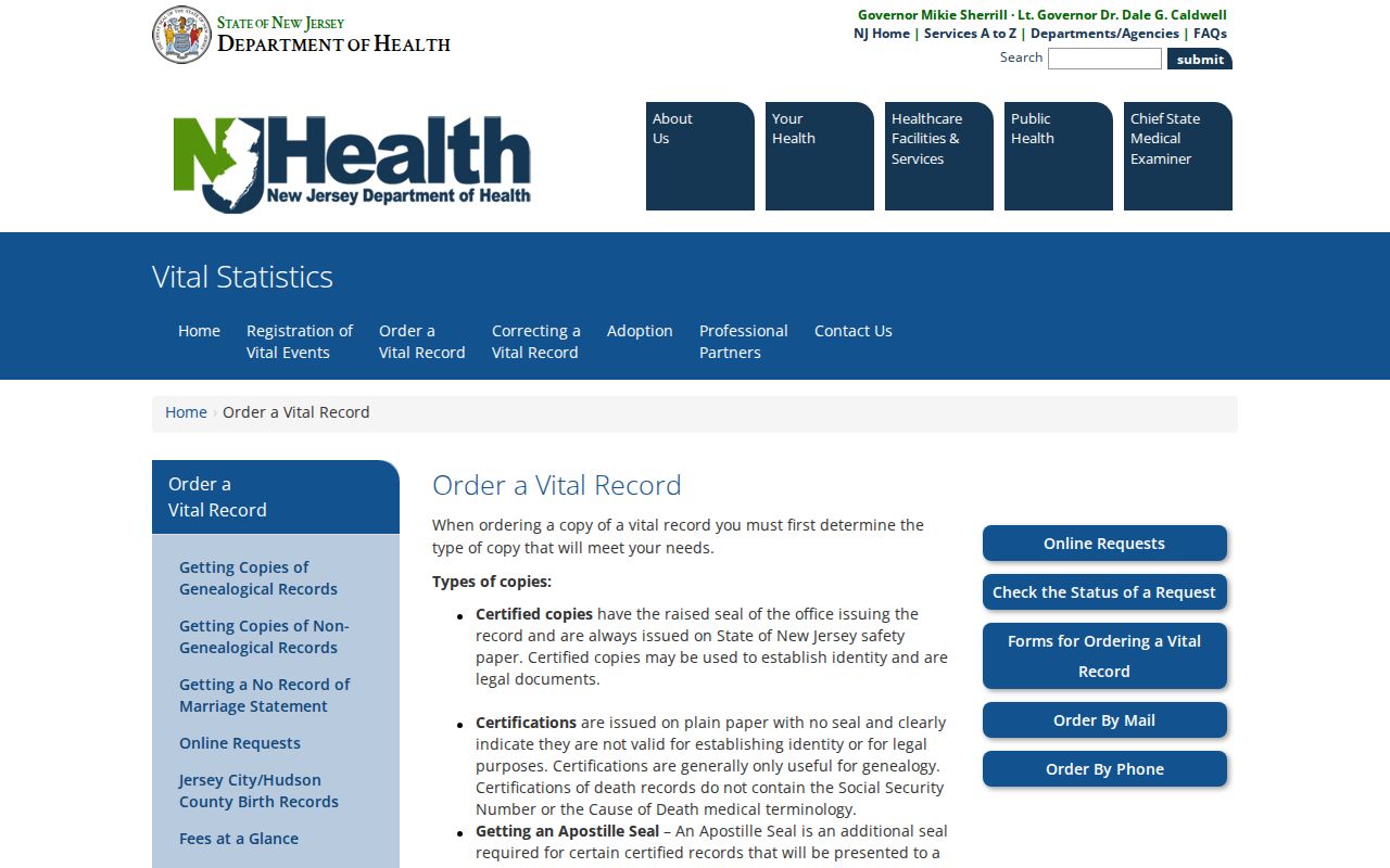 Hudson County residents directory New Jersey vital records ordering routes