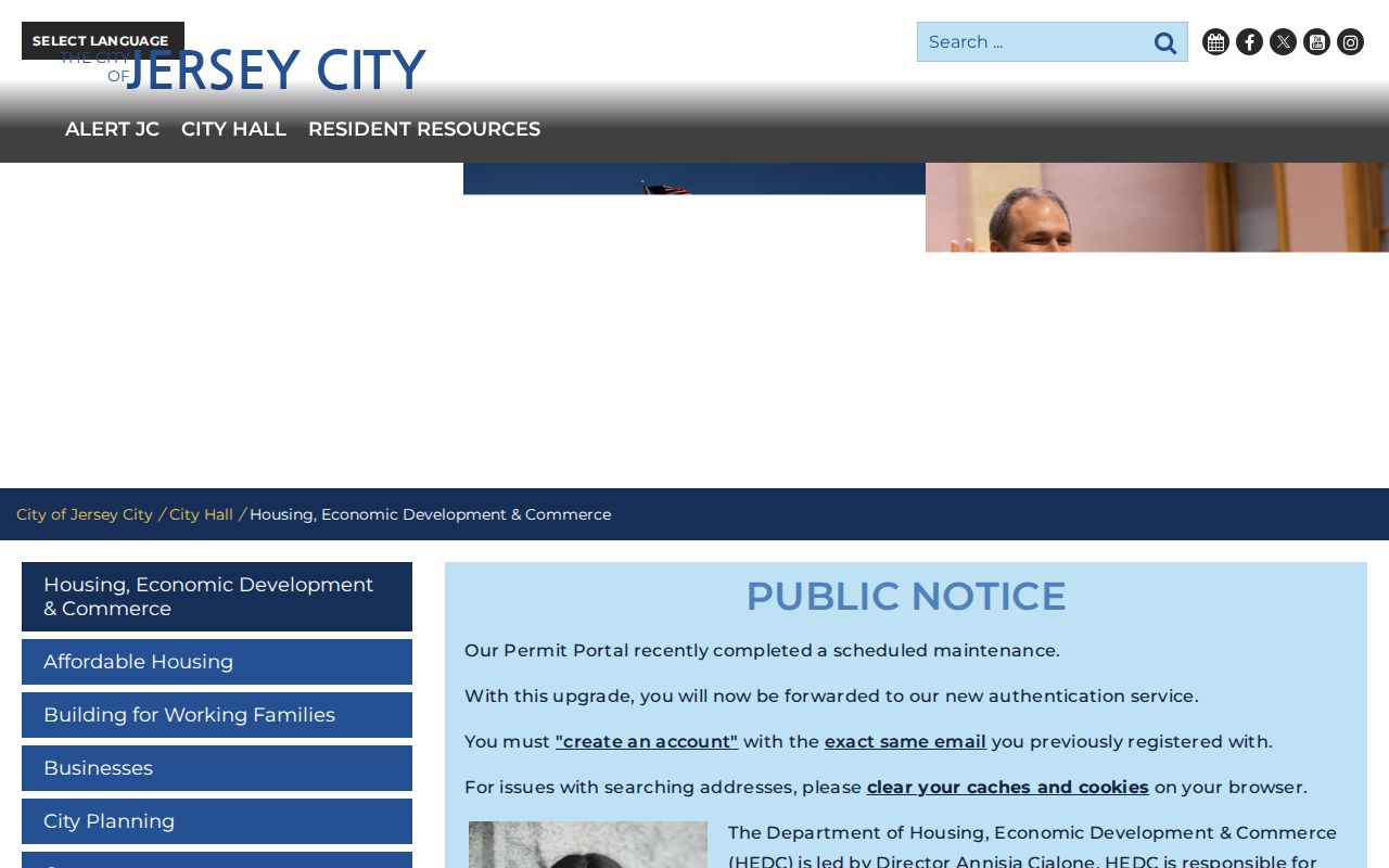 Hudson County street directory Jersey City permit and license address search