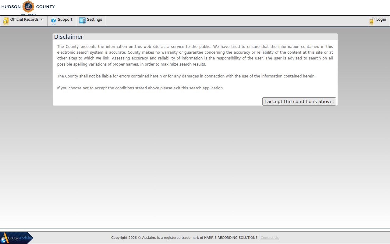Hudson County street directory AcclaimWeb grantor and grantee search